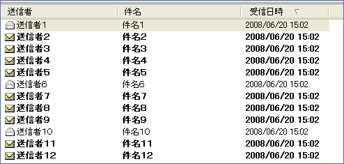 受信トレイの中のメールの一覧